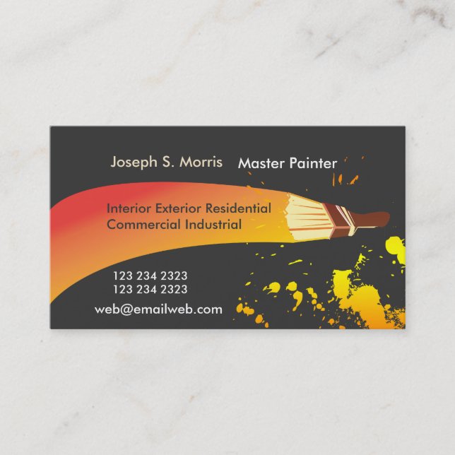 Orange Brushstrokes Color House Painter Brush Business Card (Front)