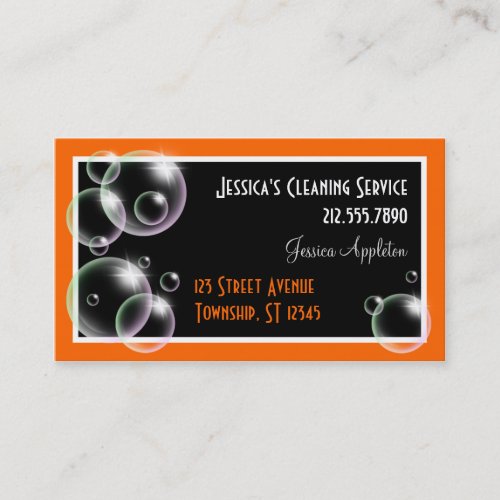 Orange Bubbles Cleaning Service Business Cards