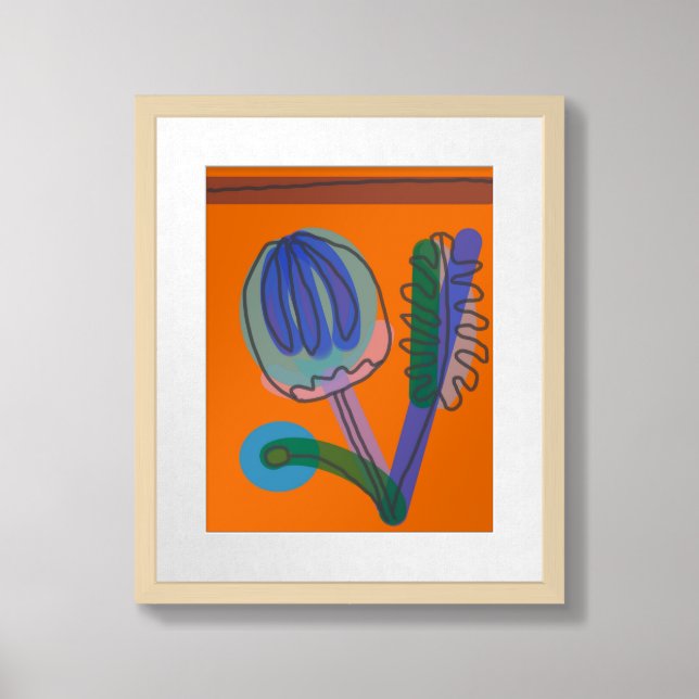Orange Bud tropical framed drawing by Kim Krech Framed Art (Framed Front)