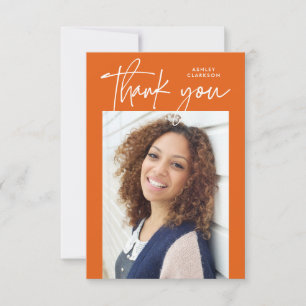 Orange Budget Modern Calligraphy Photo Graduation Thank You Card