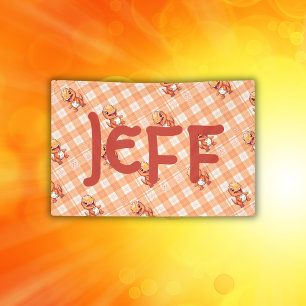 Orange Buffalo Check with Dinosaurs and Monogram   Banner