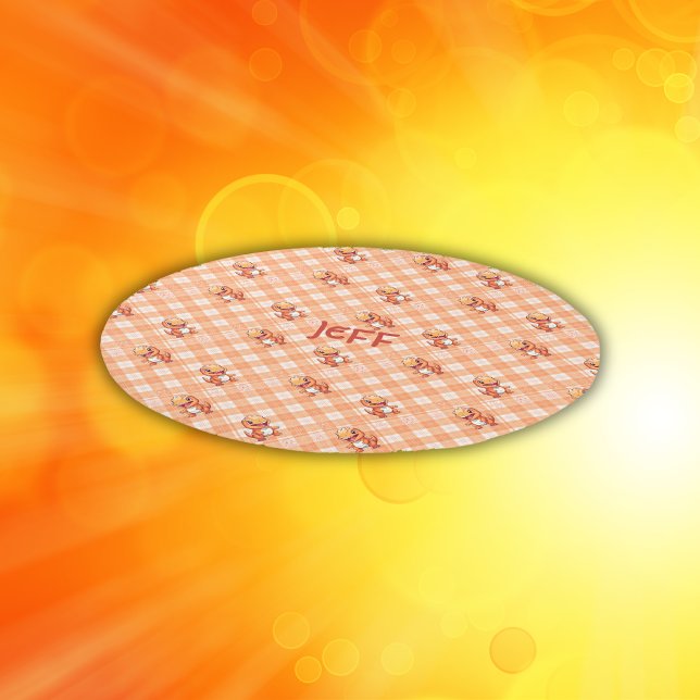 Orange Buffalo Check with Dinosaurs and Monogram | Rug (Creator Uploaded)