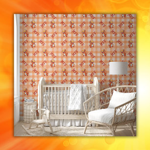 Orange Buffalo Check with Dinosaurs and Monogram Wallpaper
