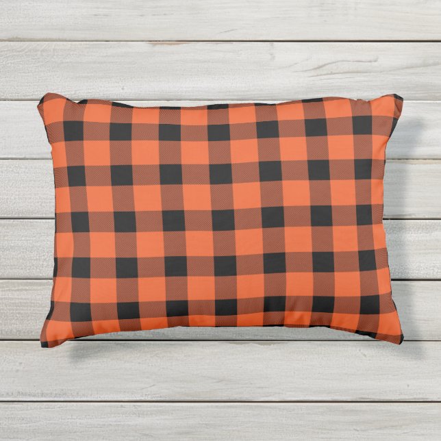 Orange Buffalo Country Lumberjack Plaid Outdoor Pillow (Front)