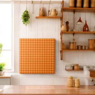Orange Buffalo Plaid Holiday Ceramic Tile