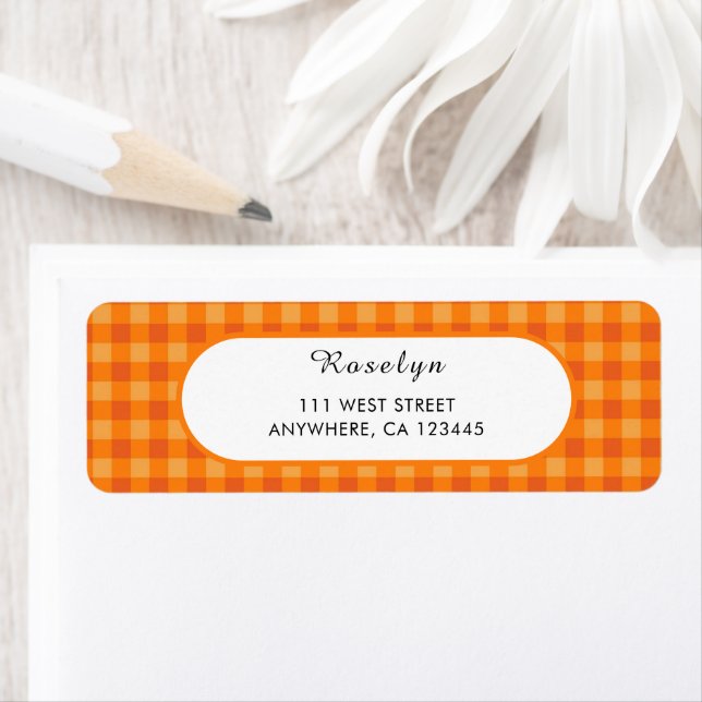 Orange Buffalo Plaid Holiday Return Address Label (Insitu)