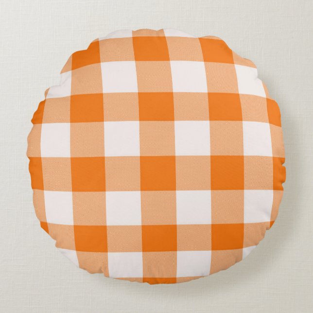 Orange Buffalo Plaid  Round Pillow (Front)