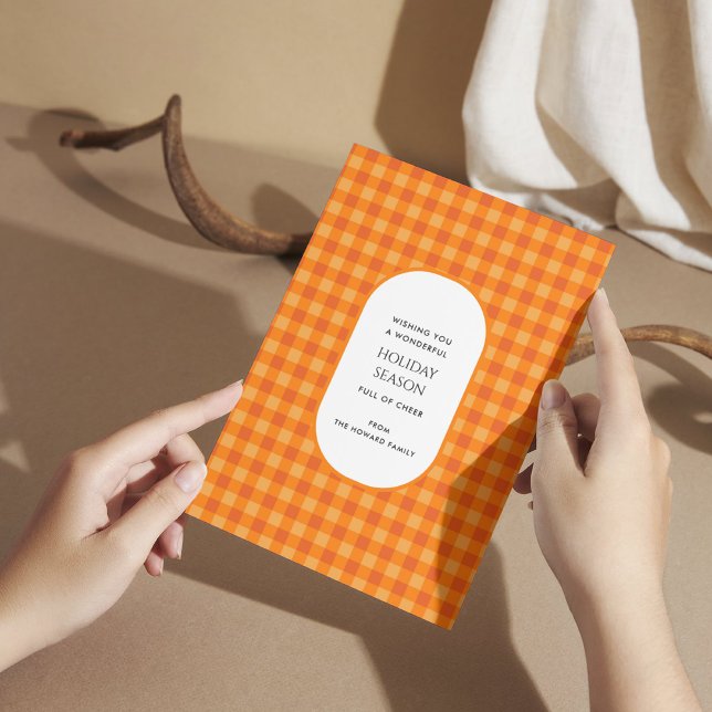 Orange Buffalo Plaid Typography Holiday Card (Creator Uploaded)