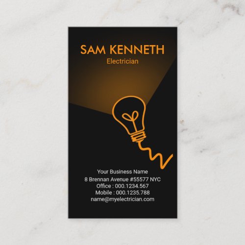 Orange Bulb Flash Light Beam Electrician Business Card