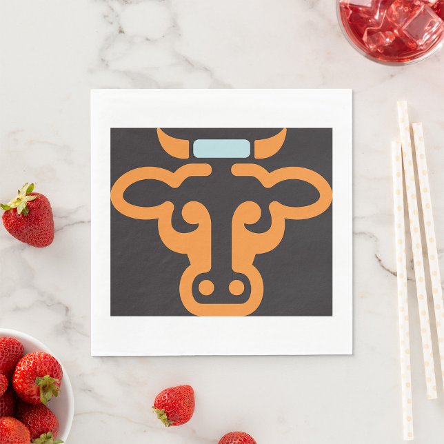 Orange Bull Head Minimalist Cow Napkins (Creator Uploaded)