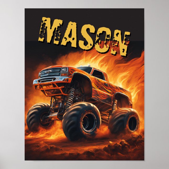 Orange Bull Monster Truck Custom Name Poster (Front)