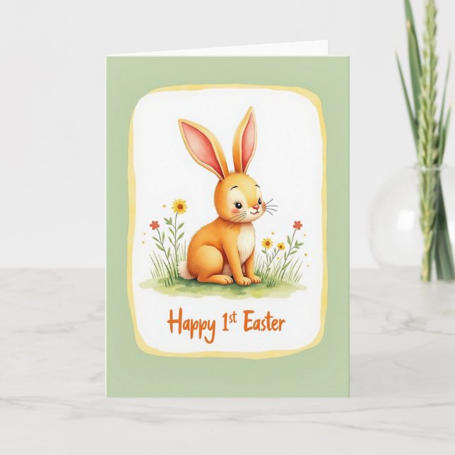 Orange Bunny Easter Wishes Card (Front)