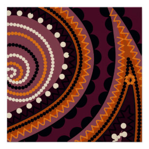 Orange burgundy abstract pattern design poster