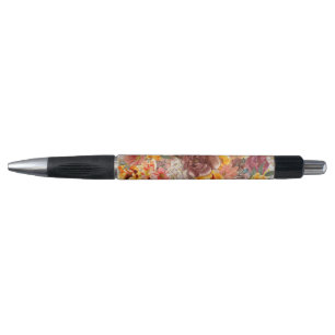 Orange Burgundy Autumn Fall Watercolor Floral Pen