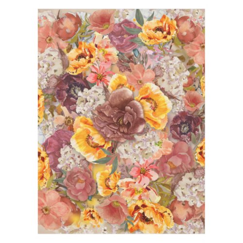 Orange Burgundy Autumn Fall Watercolor Floral    Tablecloth