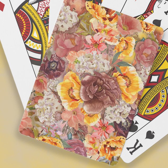 Orange Burgundy Cream Watercolor Floral   Poker Cards (Rust/burgundy, orange, and cream-colored watercolor floral playing cards)