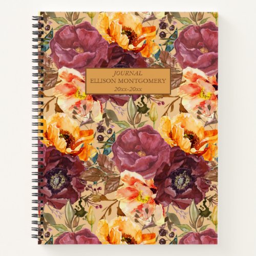 Orange Burgundy Fall Floral Name Year Journal