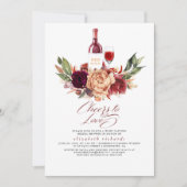 Orange Burgundy Floral Wine Tasting Bridal Shower Invitation (Front)
