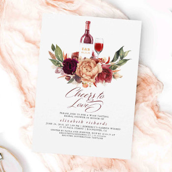 Orange Burgundy Floral Wine Tasting Bridal Shower Invitation by lovelywow at Zazzle