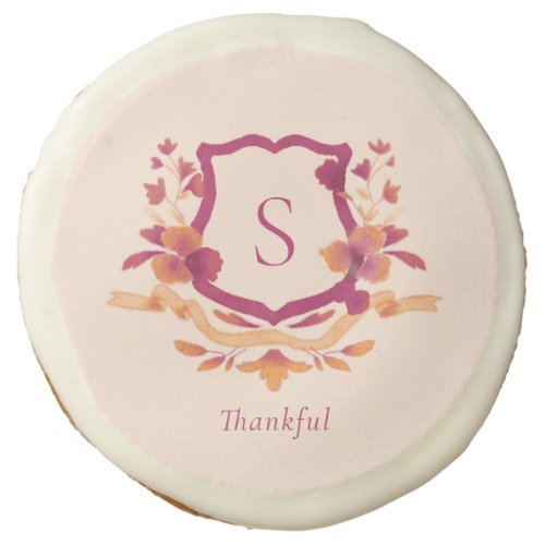 Orange Burgundy Monogram Thanksgiving Sugar Cookie