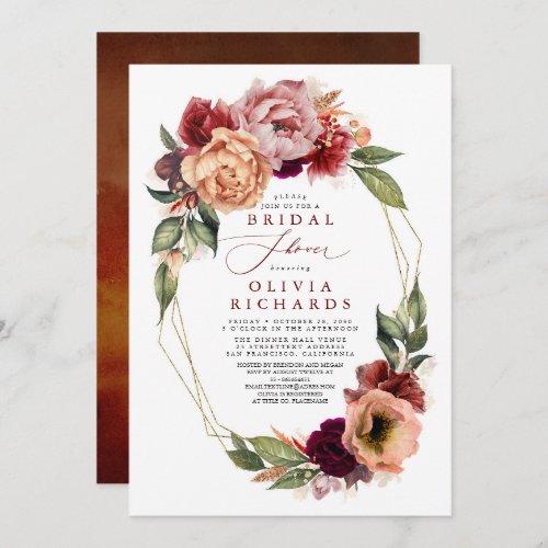 Orange Burgundy Red Floral Fall Bridal Shower Invitation