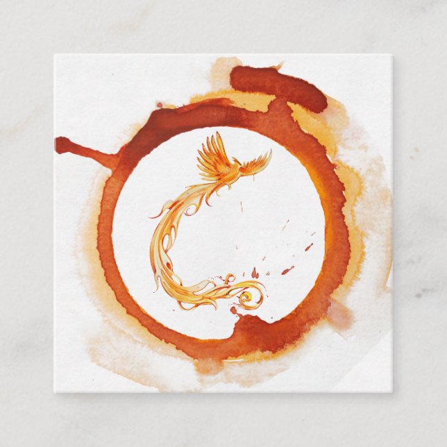 *~* Orange Burgundy Red Phoenix Ring of Fire Square Business Card (Front)