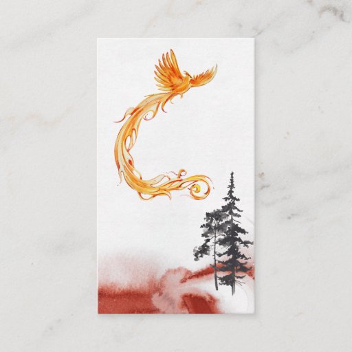 Customizable *~* Orange Burgundy Red Phoenix Rising Pine Trees Business Card