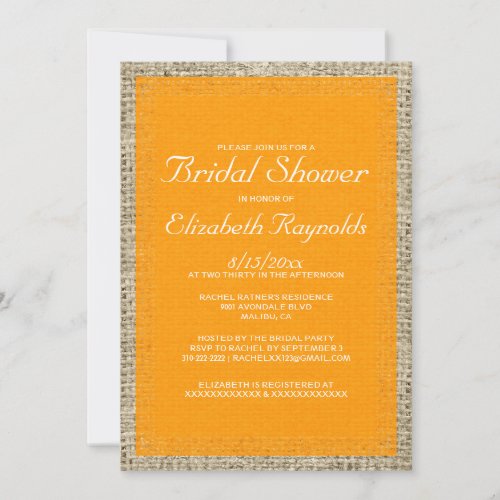 Orange Burlap Bridal Shower Invitations