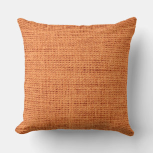 Orange Burlap Linen Rustic Jute Throw Pillow