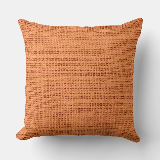Orange Burlap Rustic Linen Throw Pillow (Front)