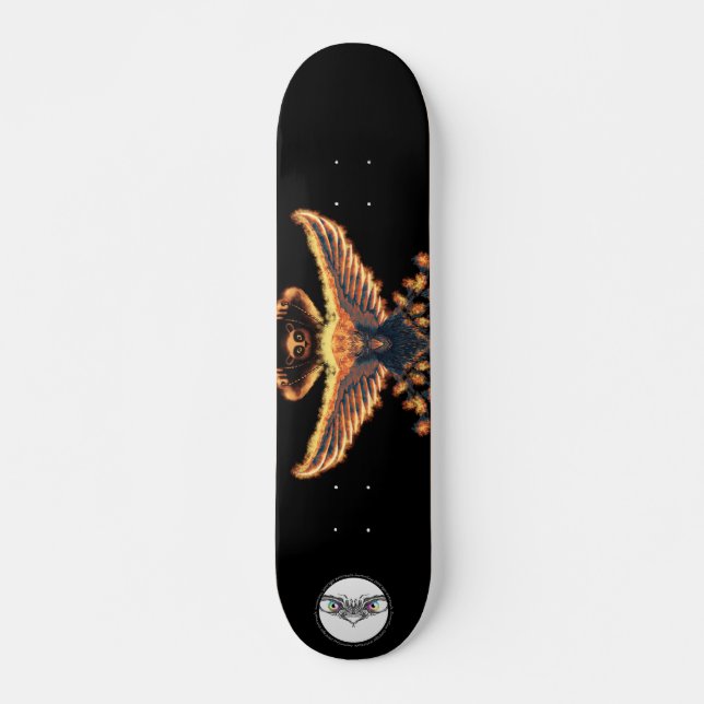 Orange burning phoenix Ghostly Panda Patrol Skateboard (Front)