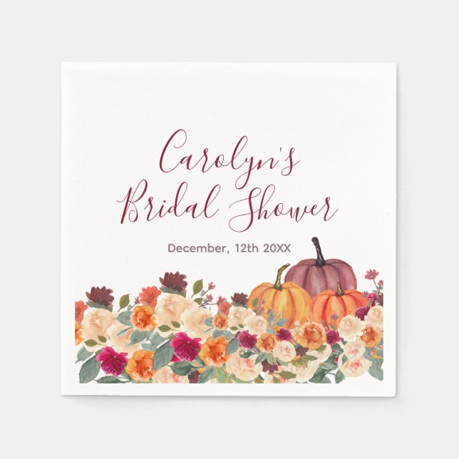 Orange Burnt Pumpkin Floral Bridal Shower Napkin (Front)