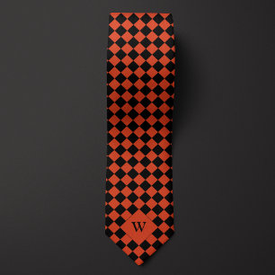 Orange Business Checkered Monogram Neck Tie