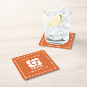 Orange Business Logo Custom Company Party Square Paper Coaster