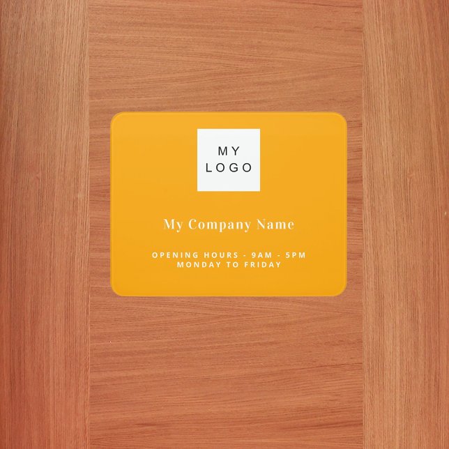 Orange business logo name opening hours door sign (Creator Uploaded)