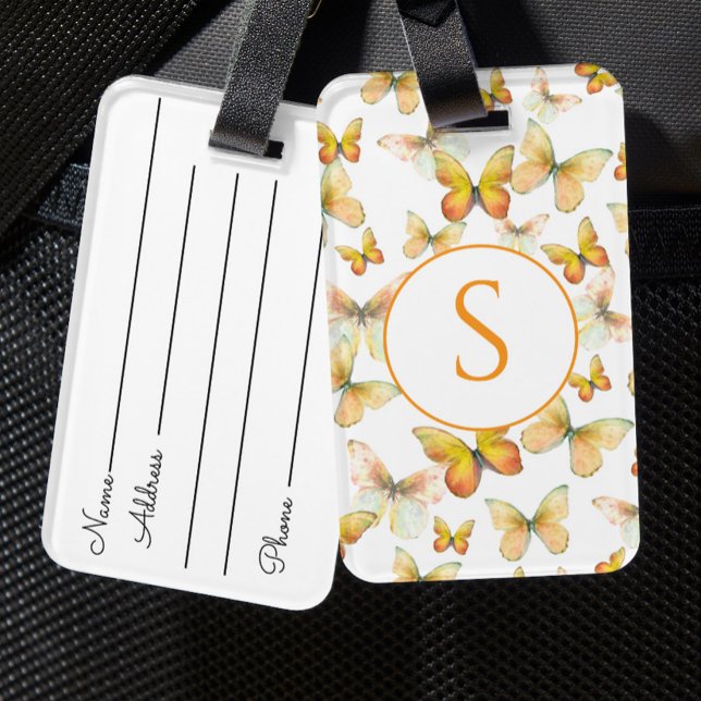 Orange Butterflies Custom Monogram Luggage Tag (Creator Uploaded)