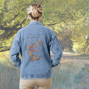 Orange Butterflies Flocking Denim Jacket