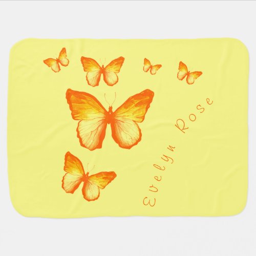 Orange Butterflies Yellow Baby Blanket