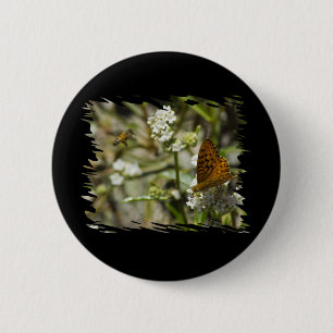 Orange Butterfly and Bee Pinback Button