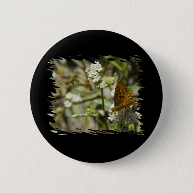 Orange Butterfly and Bee Pinback Button (Front)
