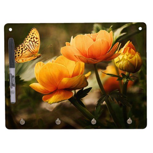 Orange Butterfly and Flowers Dry Erase Board With Keychain Holder