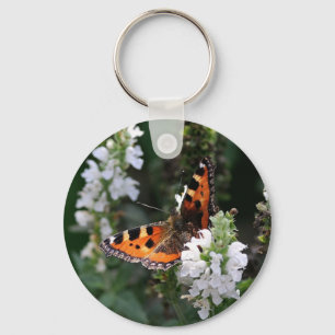 Orange Butterfly and White Blossoms Keychain