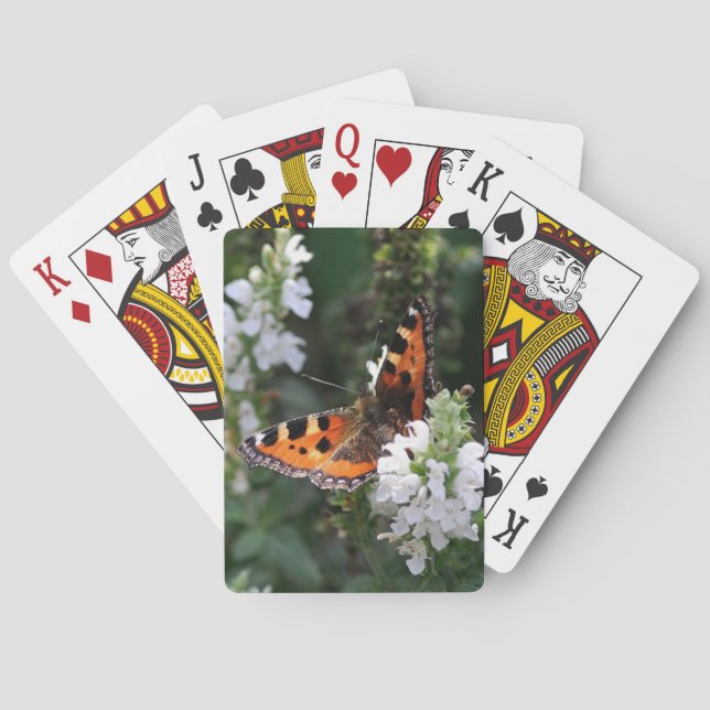Orange Butterfly and White Blossoms Poker Cards (Back)