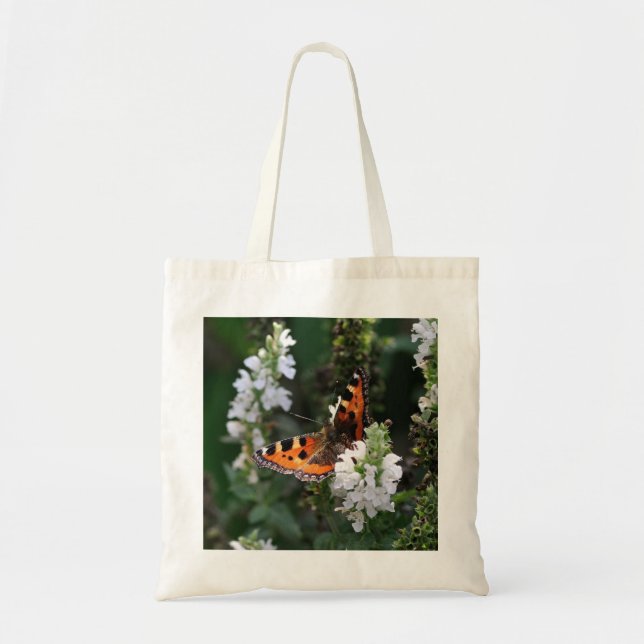 Orange Butterfly and White Blossoms Tote Bag (Front)