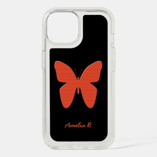 Orange Butterfly Art Drawing  Custom Name iPhone 15 Case