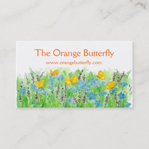 Orange Butterfly Business Card Blue Wildflower Art