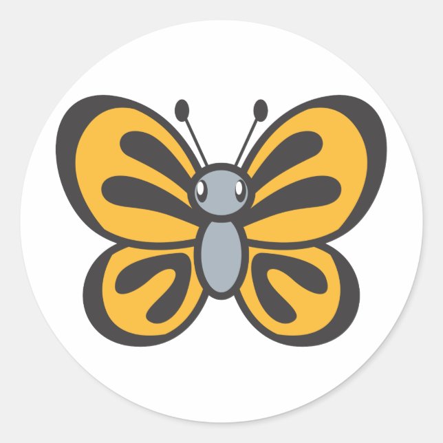 Orange Butterfly Cartoon Classic Round Sticker (Front)