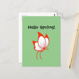Orange Butterfly Cartoon, Cute Garden Nature Art  Postcard