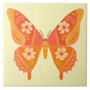 Orange Butterfly Ceramic Kitchen Tile