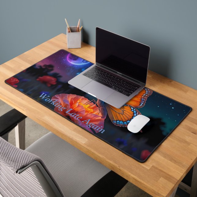 Orange Butterfly Collecting Pollen at Moonlight  Desk Mat (Office 2)